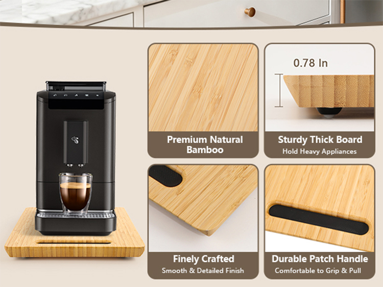 Bamboo coffee machine mobile tray, 360° rotating kitchen appliance, silent sliding base, cabinet storage rack(Image5)