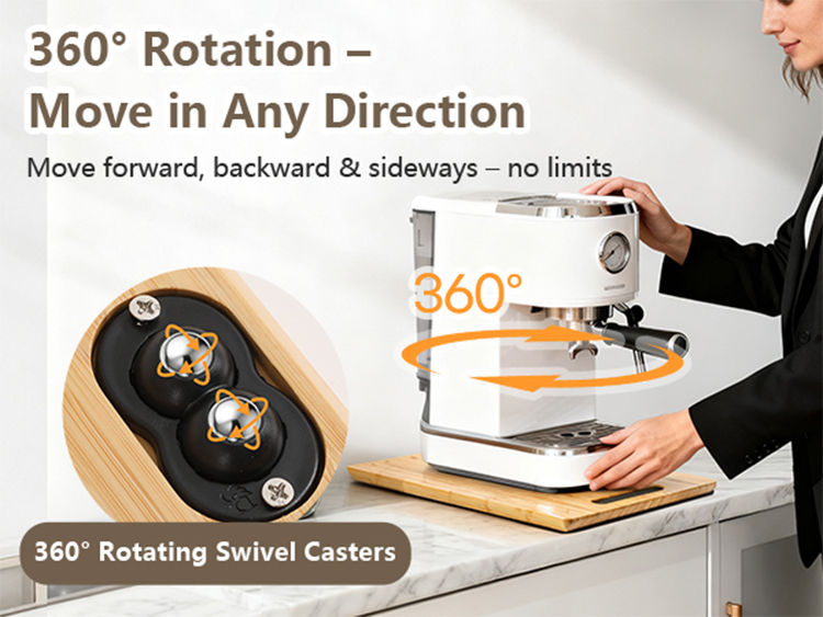 Bamboo coffee machine mobile tray, 360° rotating kitchen appliance, silent sliding base, cabinet storage rack(Image4)