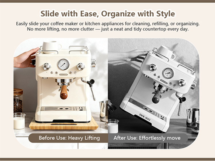 Bamboo coffee machine mobile tray, 360° rotating kitchen appliance, silent sliding base, cabinet storage rack(Image3)