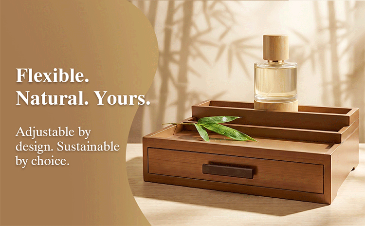 Bamboo perfume storage rack, three-layer adjustable, with drawer, perfume base, table top, luxury display rack(Image5)