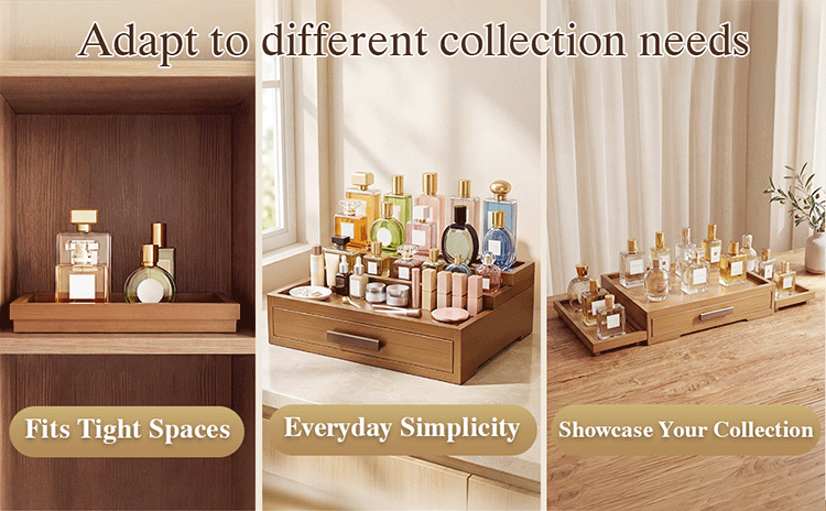 Bamboo perfume storage rack, three-layer adjustable, with drawer, perfume base, table top, luxury display rack(Image3)