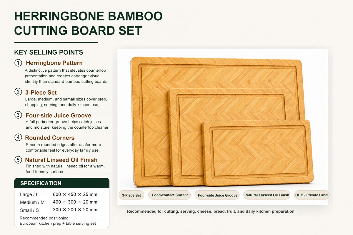 Herringbone Bamboo Cutting Board Set(Image1)