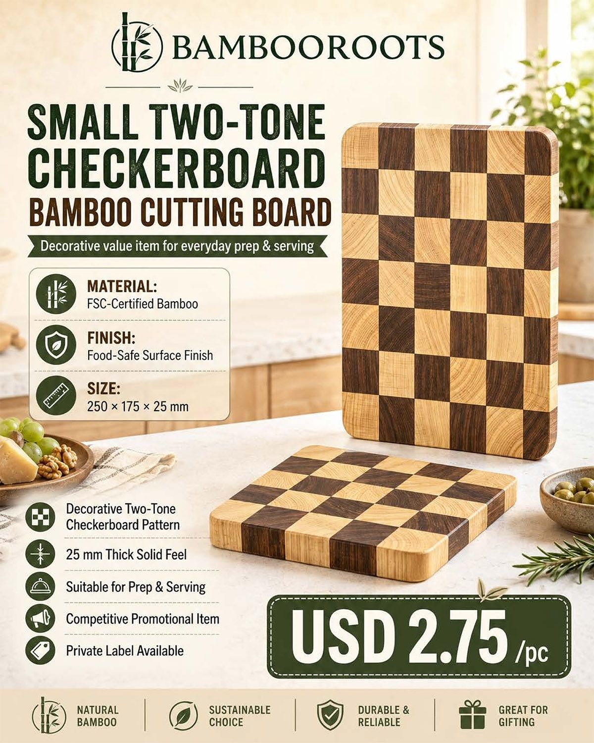Checkerboard Bamboo Cutting Board(Image1)
