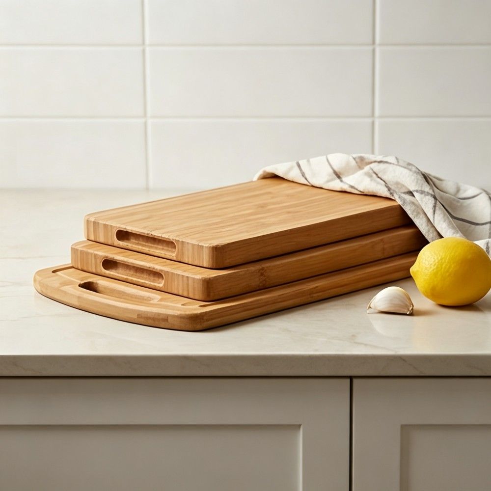 Rounded handle groove cutting board set