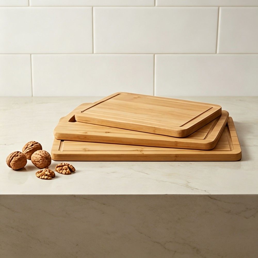Rounded handle groove cutting board set