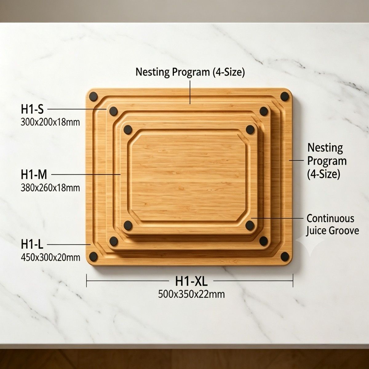 4-Size Bamboo Cutting Board Program