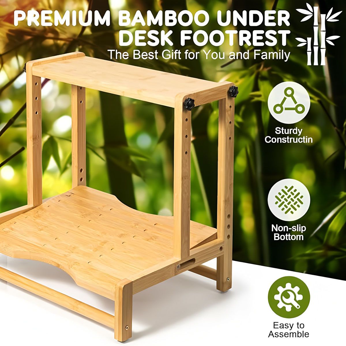 Premium Bamboo Under Desk Footrest
