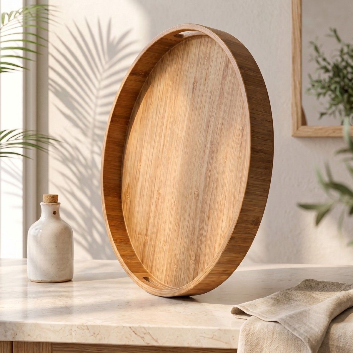 Circular bamboo display tray