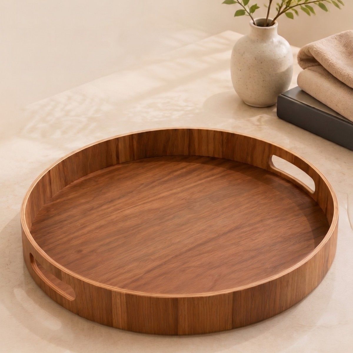Circular bamboo display tray