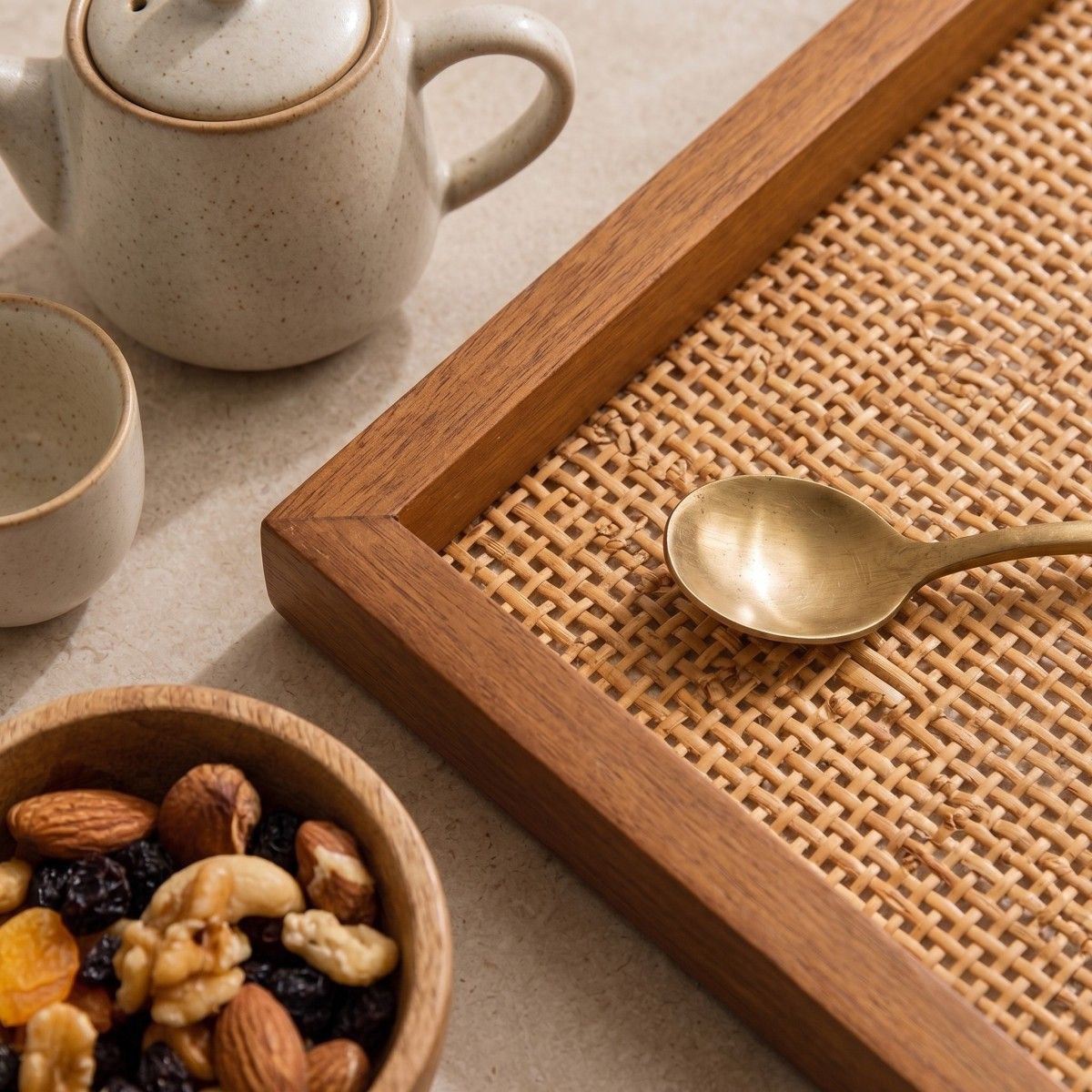 Natural rattan frame tray