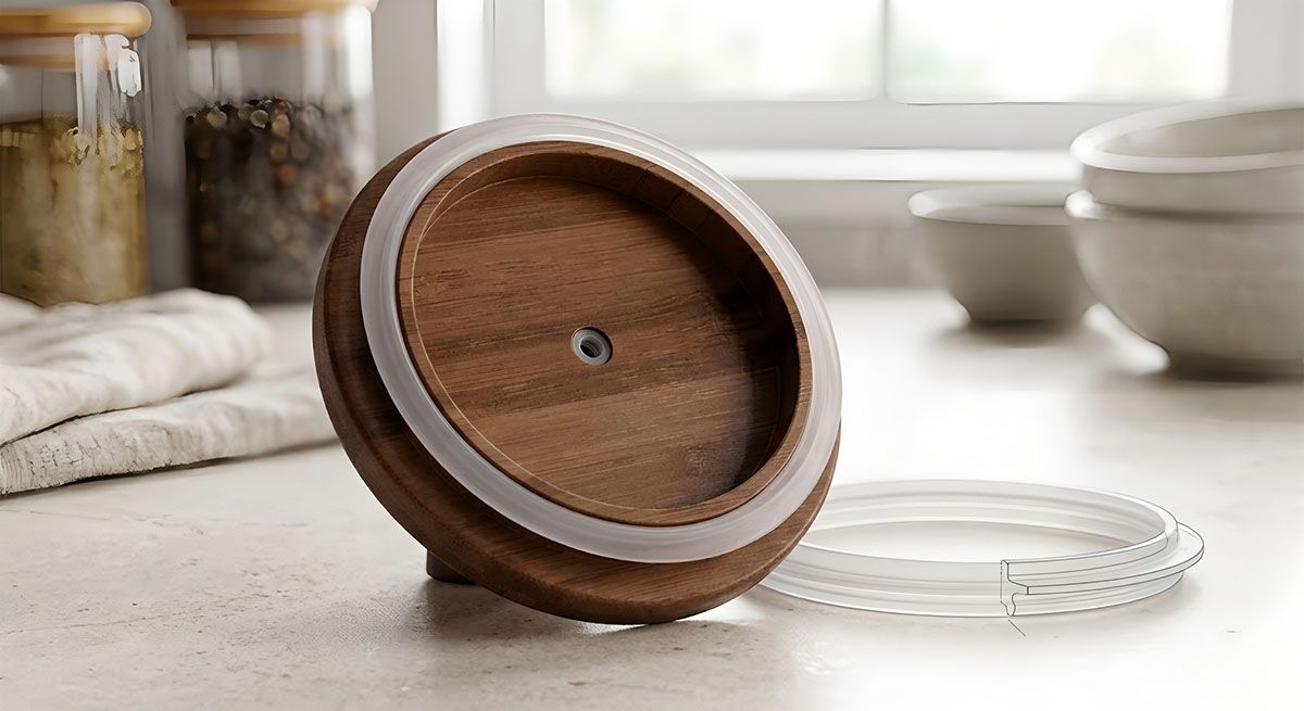 Acacia wood handle grain jar(Image1)