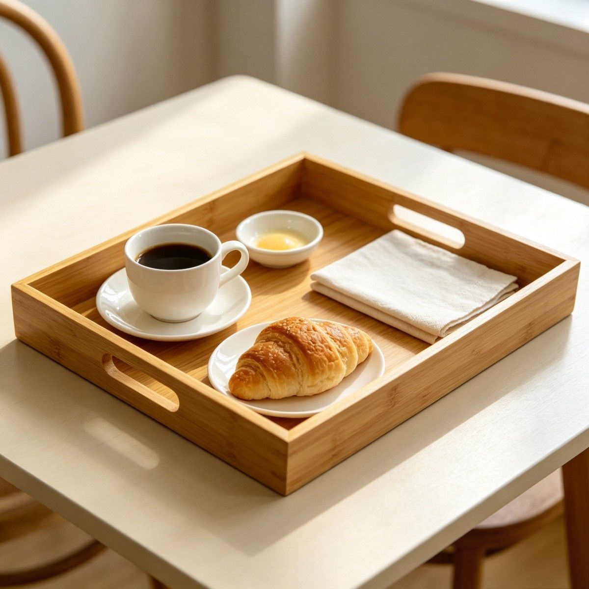 Rectangular bamboo tray