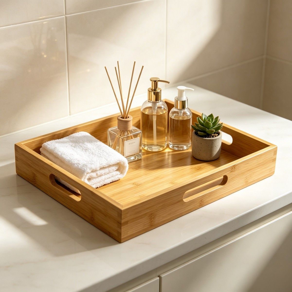 Rectangular bamboo tray