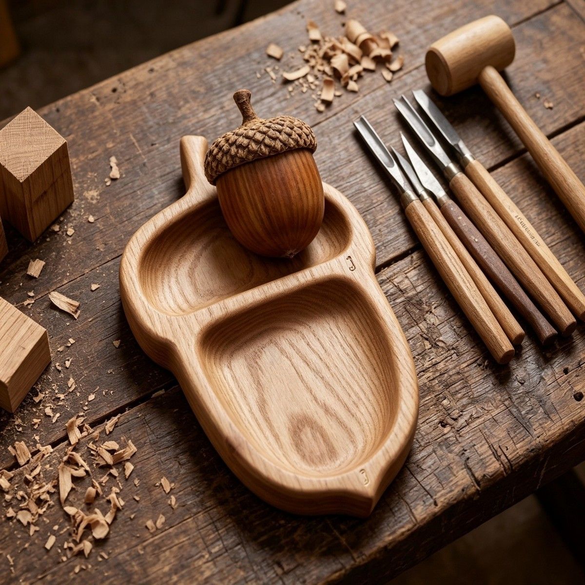 Acacia oak shaped tray