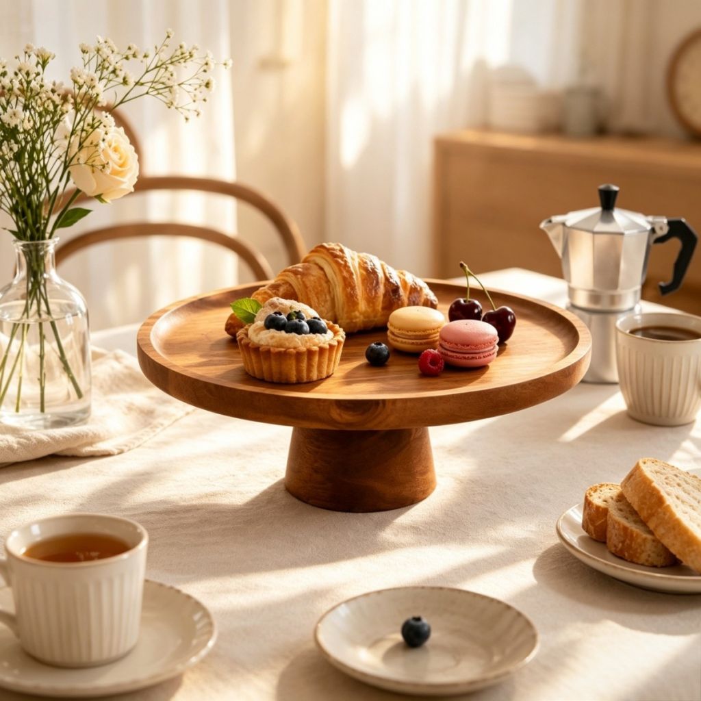 Acacia wood cake plate