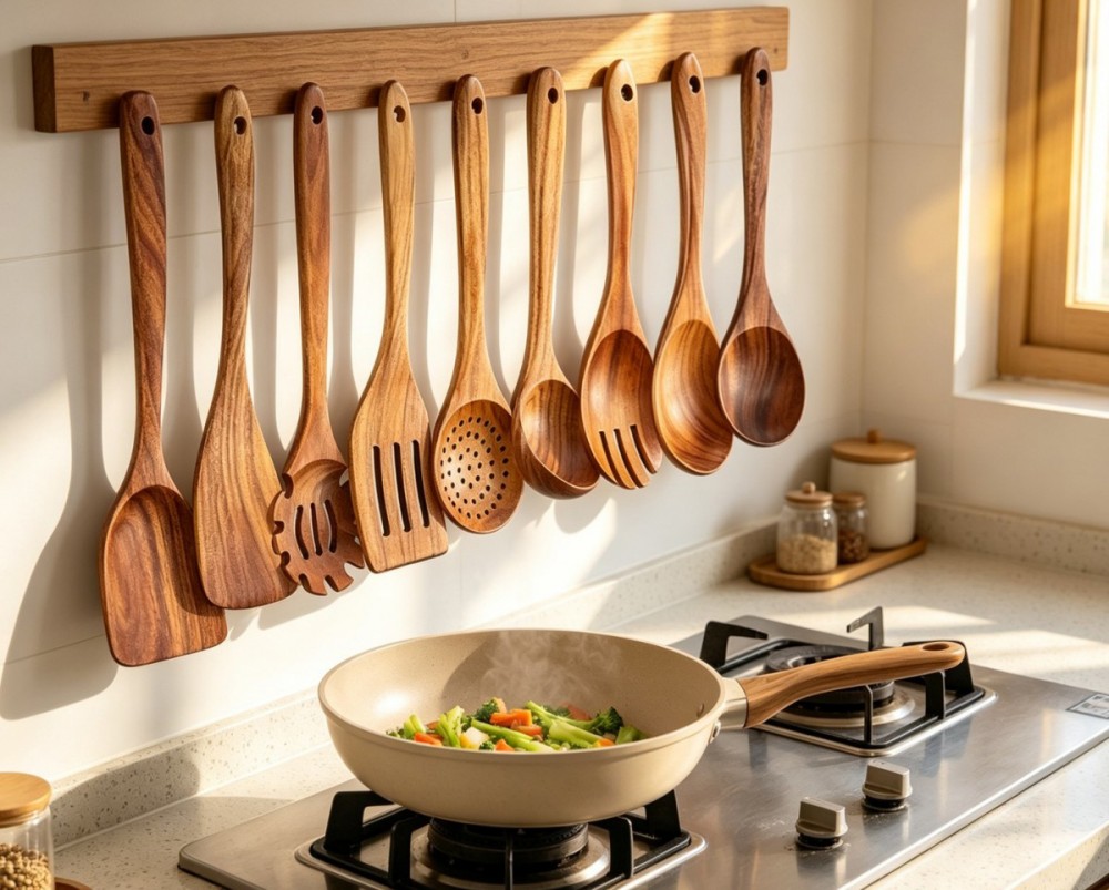 Teakwood Pot Lifter and Spoon Set of 9(Image4)