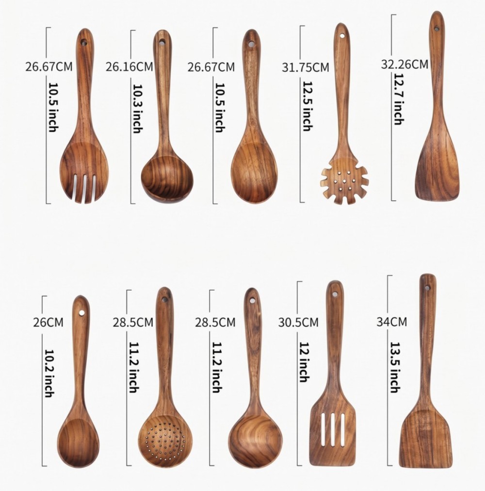 Teakwood Pot Lifter and Spoon Set of 9(Image3)