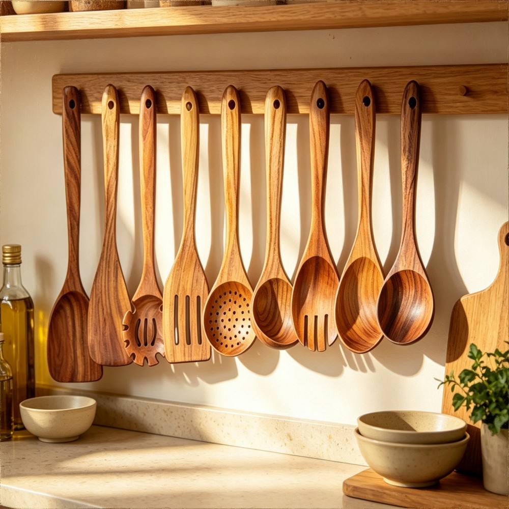 Teakwood Pot Lifter and Spoon Set of 9
